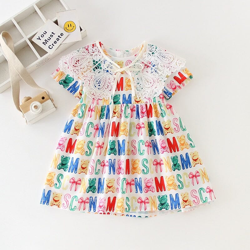 Vestido Infantil Gola Rendada Loja Click Certo Bege 2-3 Anos 