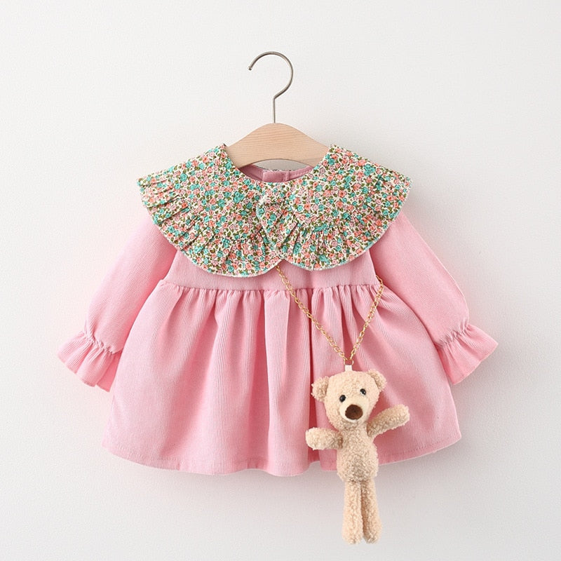 Vestido Infantil Gola + Ursinho vestido Loja Click Certo Rosa 4-6 Meses 