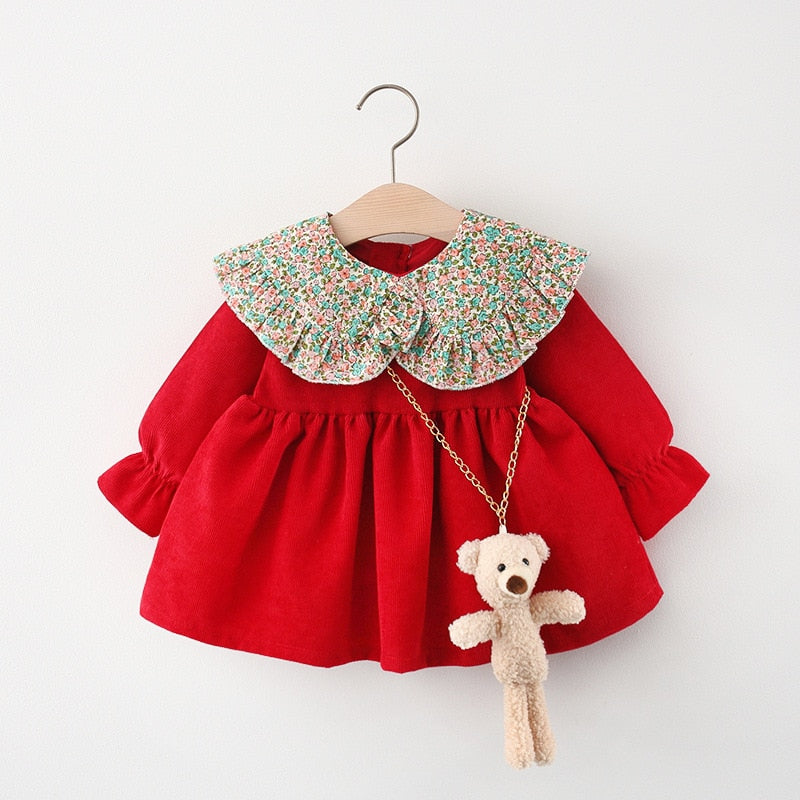 Vestido Infantil Gola + Ursinho vestido Loja Click Certo Vermelho 4-6 Meses 