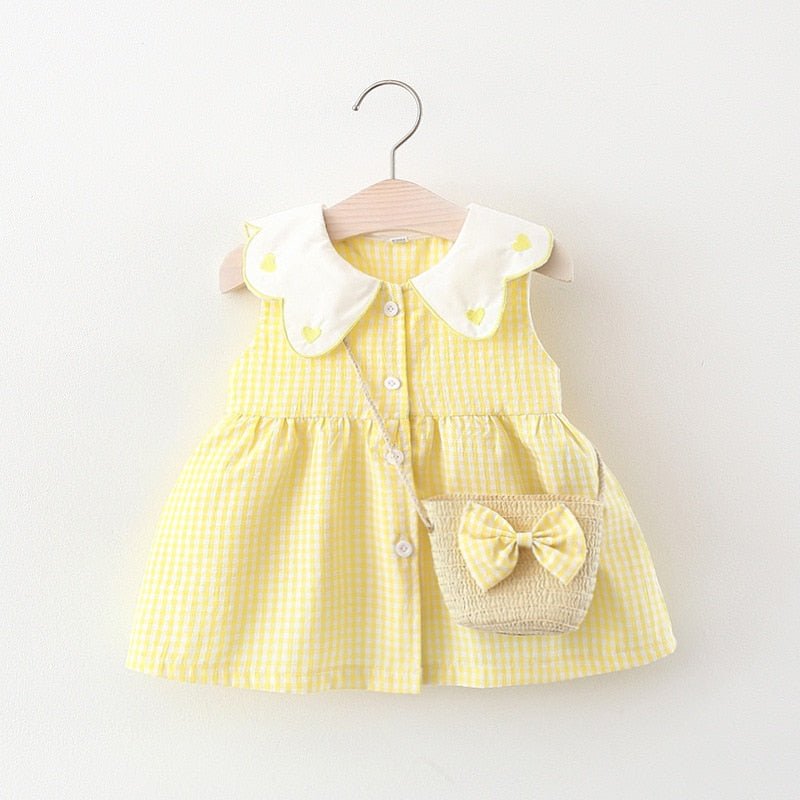 Vestido Infantil Golinha + Bolsa Loja Click Certo Amarelo 6-12 meses 