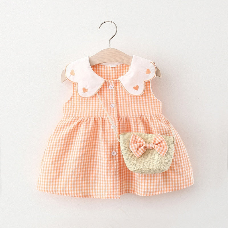 Vestido Infantil Golinha + Bolsa Loja Click Certo Laranja 6-12 meses 