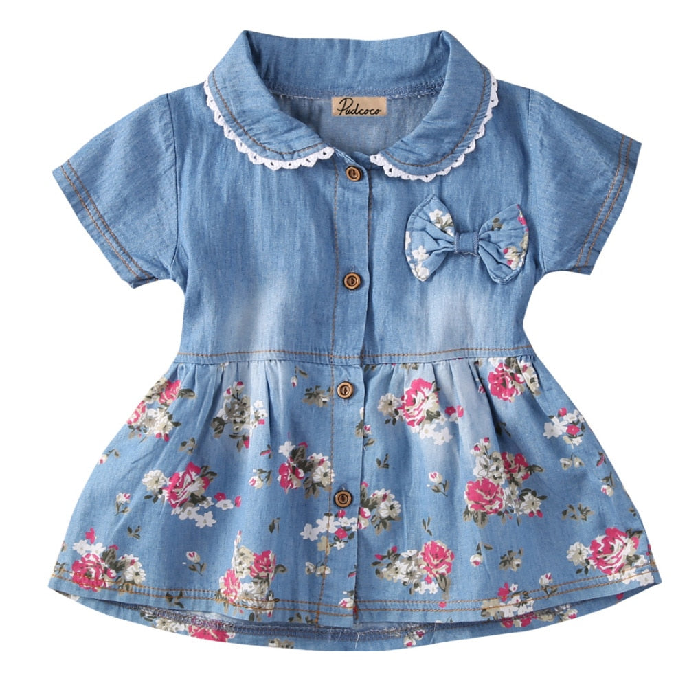 Vestido Infantil Jeans Florido vestido Loja Click Certo 