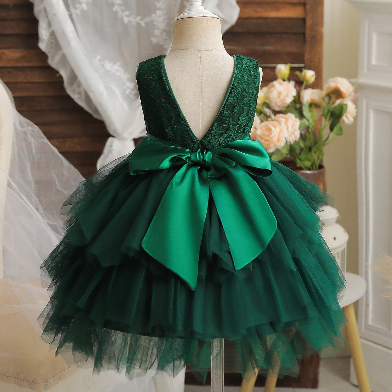 Vestido Infantil Laçinho Saia Babados Loja Click Certo 18-24 Meses Verde 