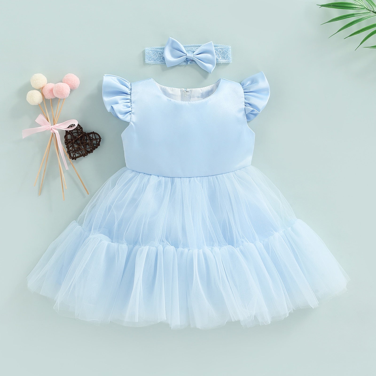 Vestido Infantil + Lacinho Tule vestido Loja Click Certo Azul 2-3 anos 57cm 
