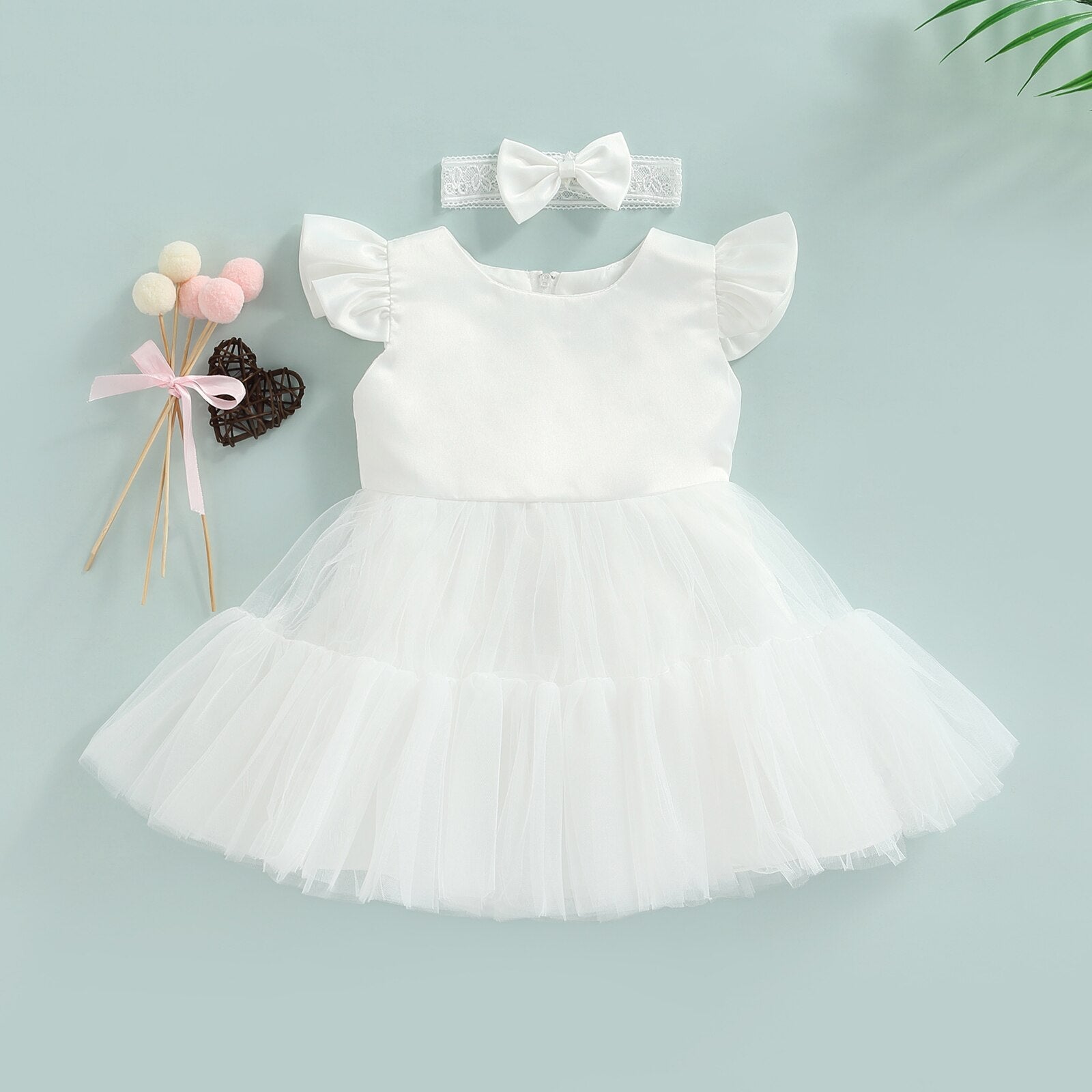 Vestido Infantil + Lacinho Tule vestido Loja Click Certo Branco 2-3 anos 57cm 