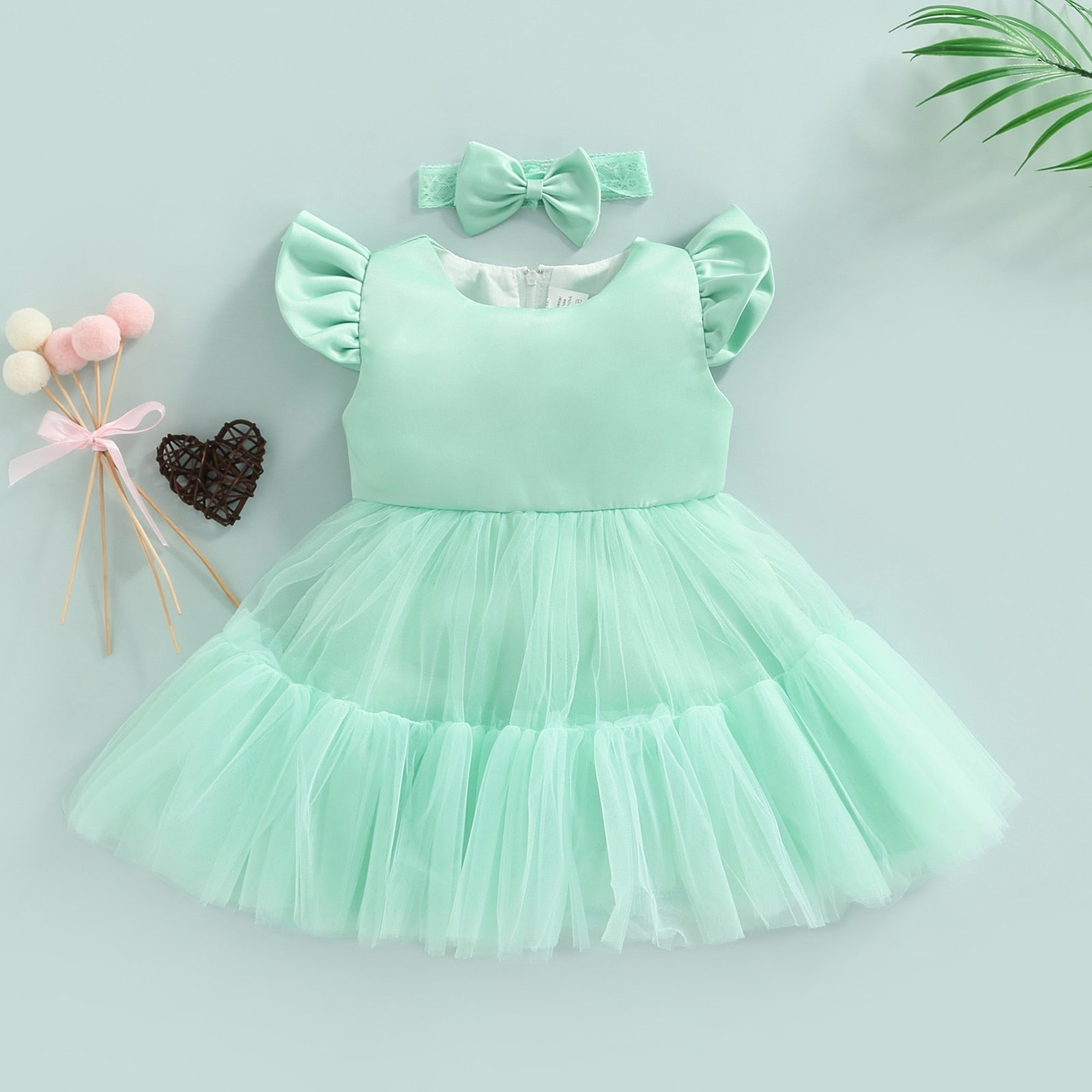 Vestido Infantil + Lacinho Tule vestido Loja Click Certo Verde 2-3 anos 57cm 