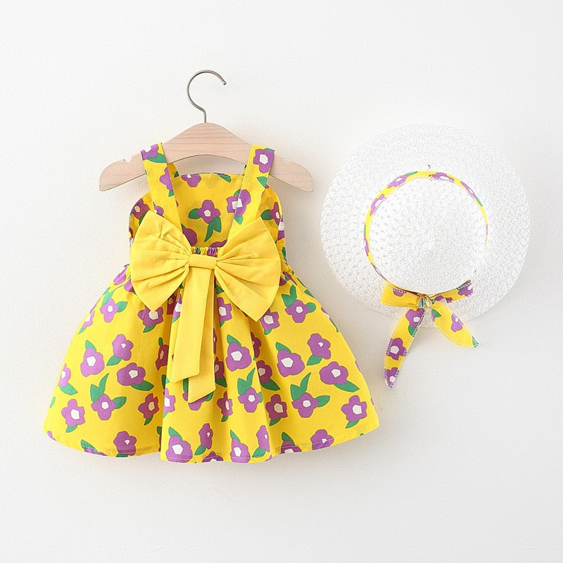 Vestido Infantil Laço + Chapéu vestido Loja Click Certo Amarelo 4-6 Meses 