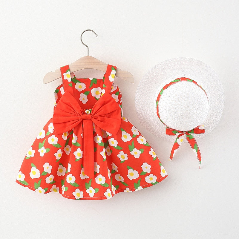 Vestido Infantil Laço + Chapéu vestido Loja Click Certo Vermelho 4-6 Meses 