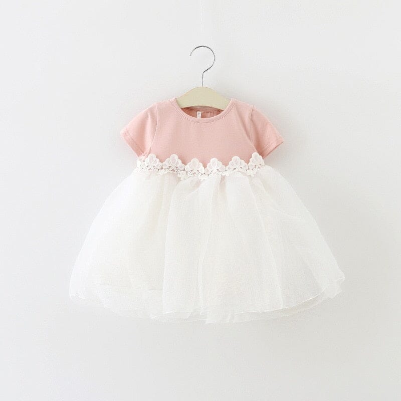 Vestido Infantil Laço e Tule Loja Click Certo Rosa 6-12 Meses 