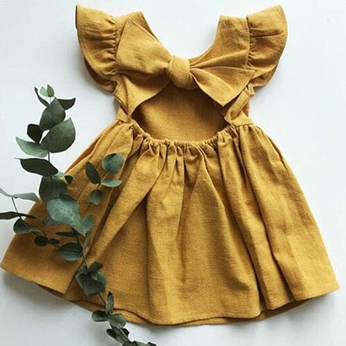 Vestido Infantil Laço nas Costas Loja Click Certo Amarelo 3-4 Anos 