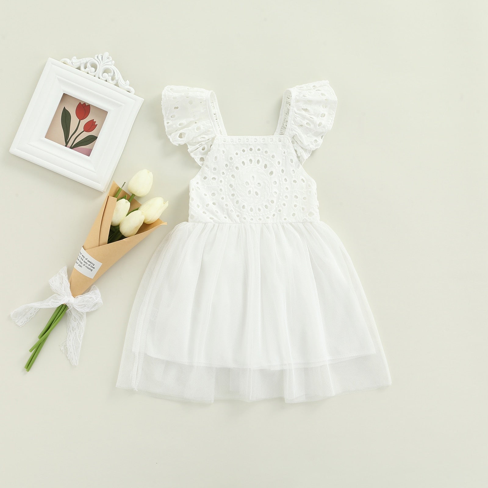 Vestido Infantil Lese vestido Loja Click Certo Branco Tule 2-3 anos 54cm 