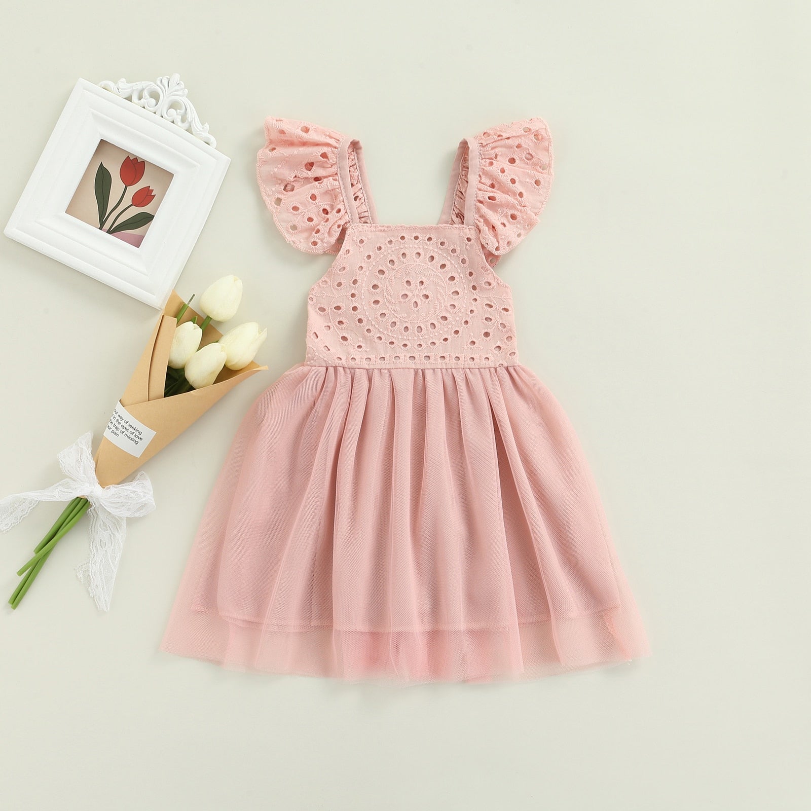 Vestido Infantil Lese vestido Loja Click Certo Rosa Tule 2-3 anos 54cm 