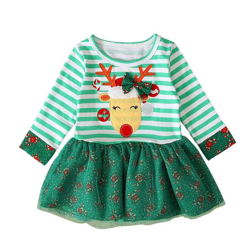 Vestido Infantil Listras Rena 0 Loja Click Certo Verde 3-6 Meses 