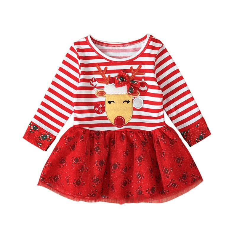 Vestido Infantil Listras Rena 0 Loja Click Certo Vermelho 3-6 Meses 