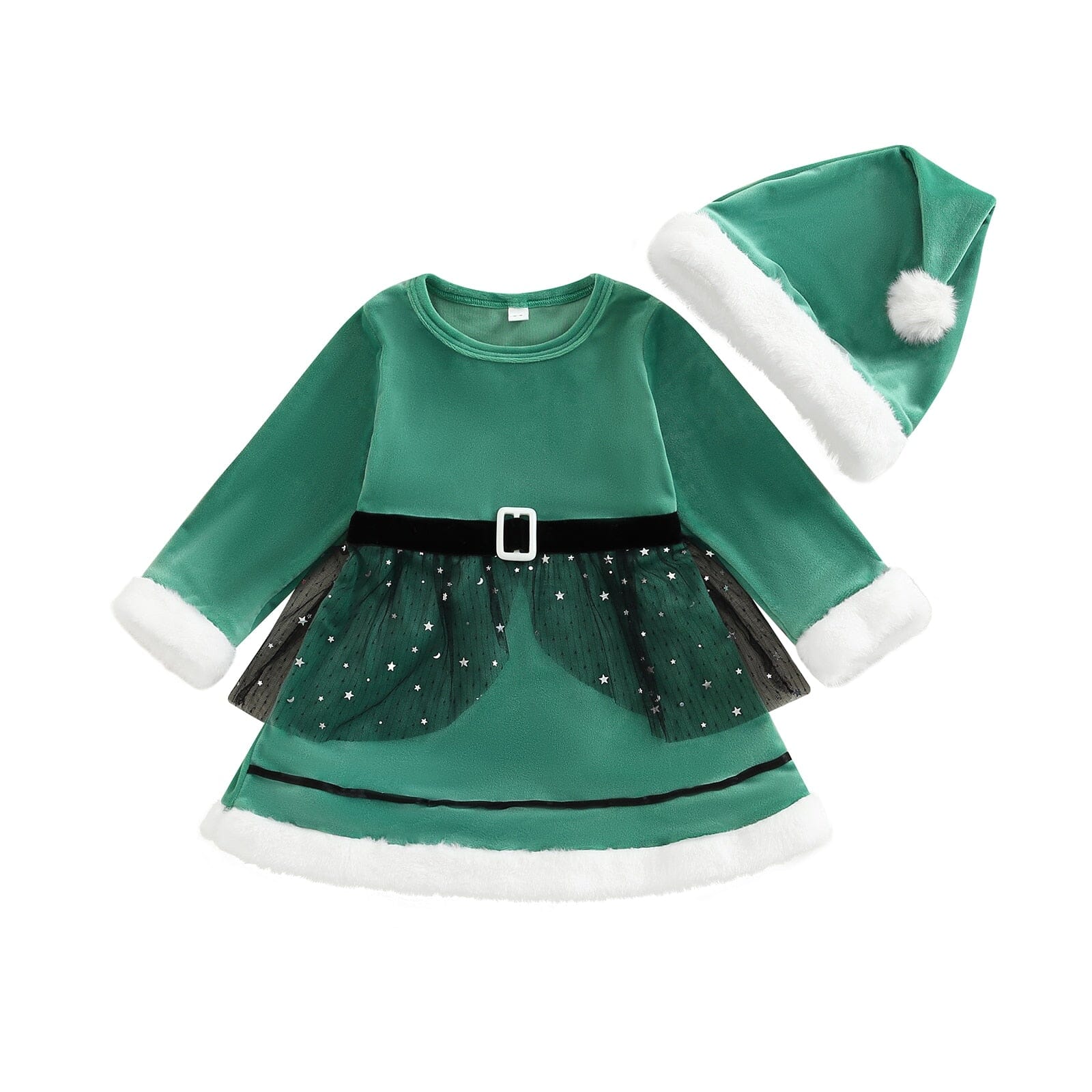 Vestido Infantil Mamãe Noel + Gorro 0 Loja Click Certo Verde 1-2 Anos 