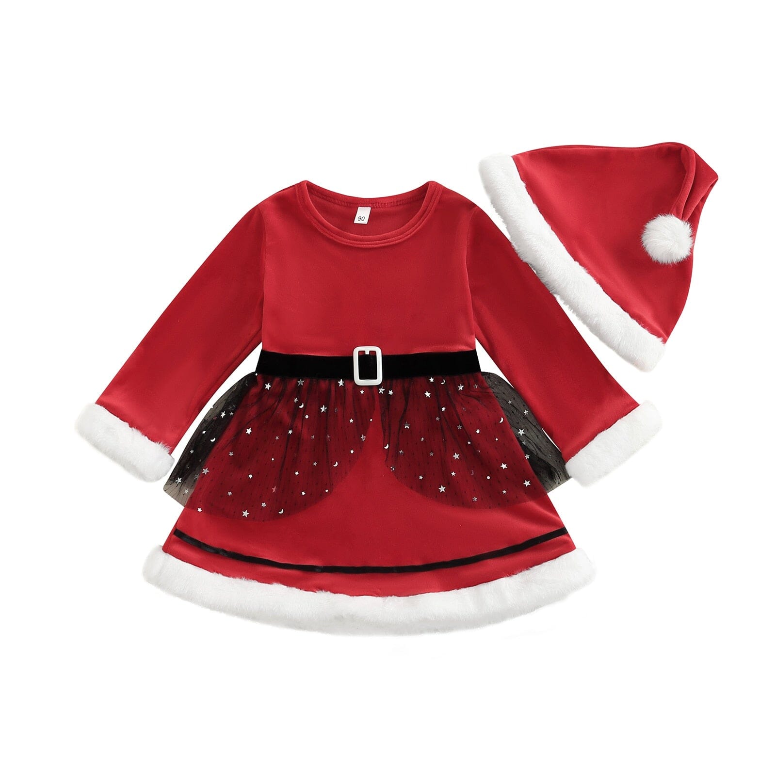 Vestido Infantil Mamãe Noel + Gorro 0 Loja Click Certo Vermelho 1-2 Anos 