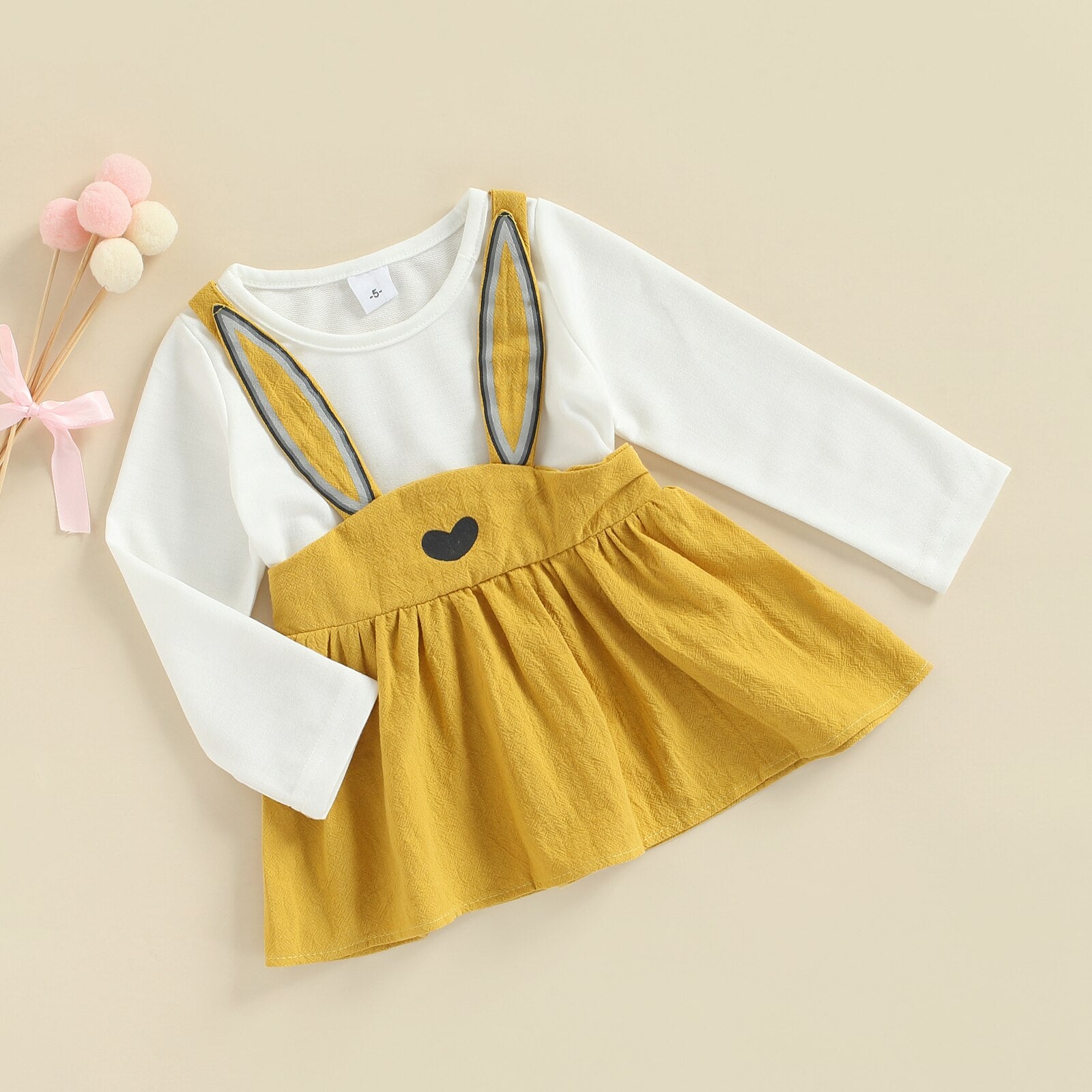 Vestido Infantil Manga Longa Coelhinha vestido Loja Click Certo Amarelo 1-2 anos 