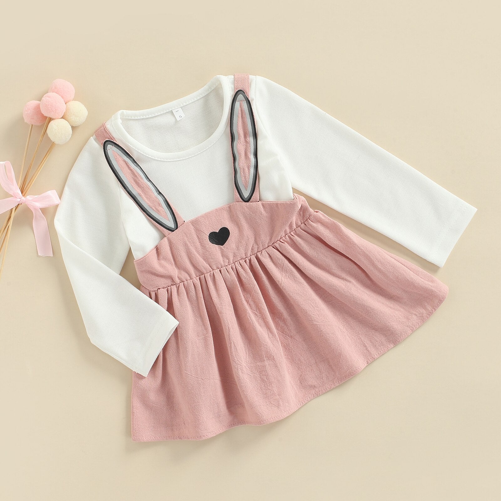 Vestido Infantil Manga Longa Coelhinha vestido Loja Click Certo Rosa 1-2 anos 