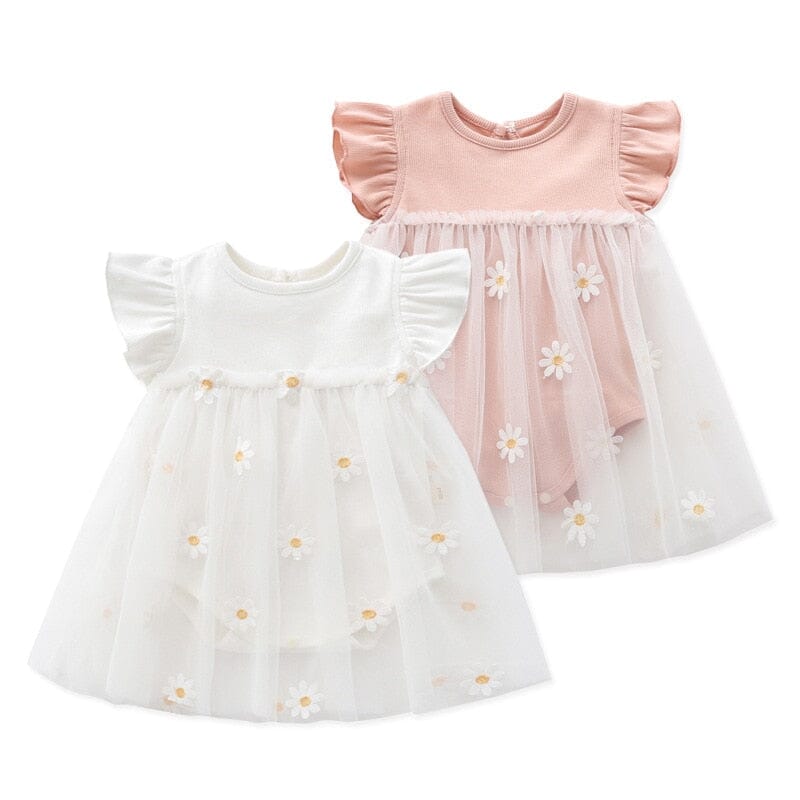 Vestido Infantil Margaridas Tule Loja Click Certo 