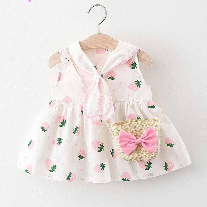 Vestido Infantil Moranguinhos + Bolsa Loja Click Certo Rosa 0-6 meses 