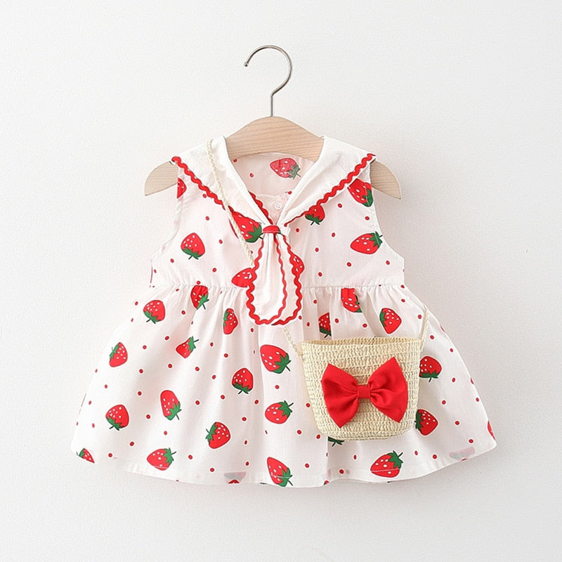Vestido Infantil Moranguinhos + Bolsa Loja Click Certo Vermelho 0-6 meses 