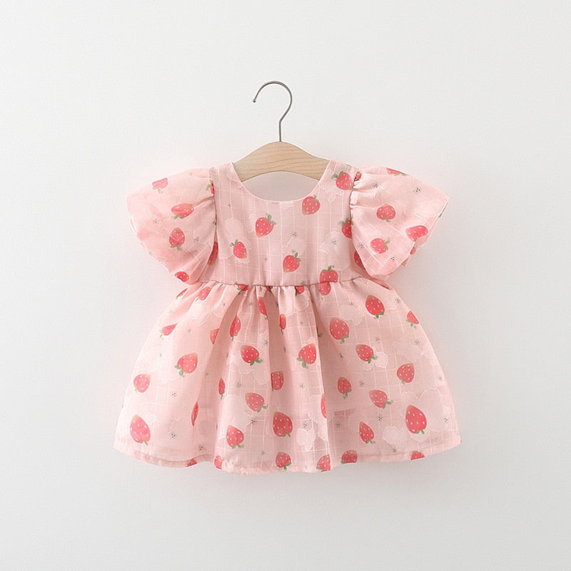 Vestido Infantil Moranguinhos Loja Click Certo Rosa 0-6 meses 