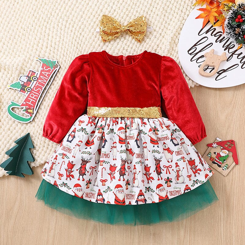 Vestido Infantil Natalino Laço Dourado + Faixa 0 Loja Click Certo 1-2 Anos 