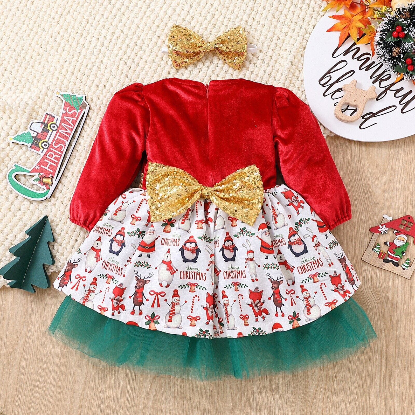 Vestido Infantil Natalino Laço Dourado + Faixa 0 Loja Click Certo 