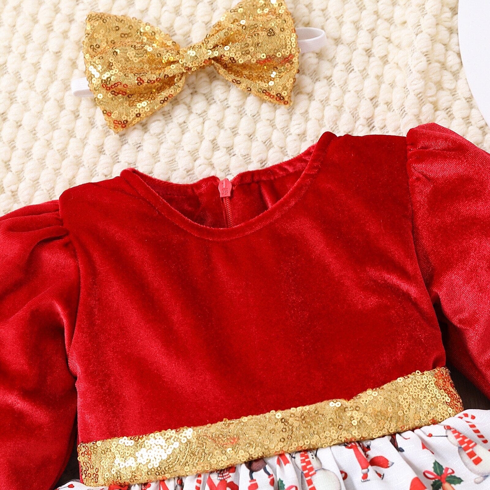 Vestido Infantil Natalino Laço Dourado + Faixa 0 Loja Click Certo 