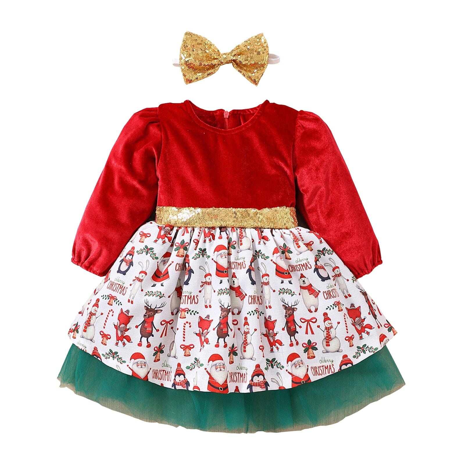 Vestido Infantil Natalino Laço Dourado + Faixa 0 Loja Click Certo 