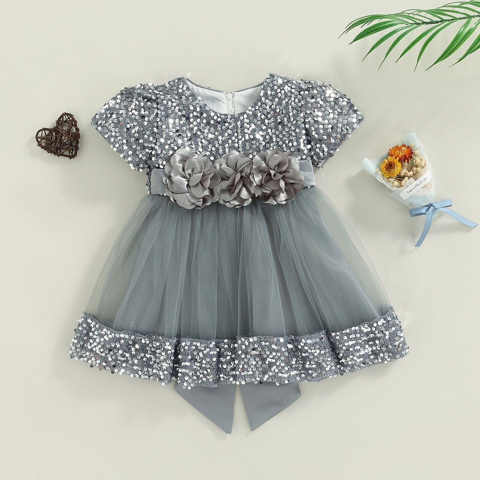 Vestido Infantil Paitê e Flores Loja Click Certo 