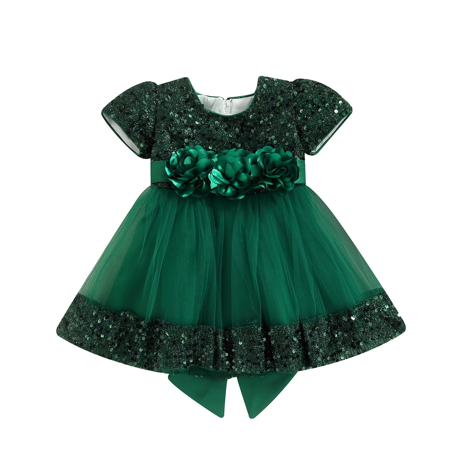 Vestido Infantil Paitê e Flores Loja Click Certo Verde 18-24 Meses 