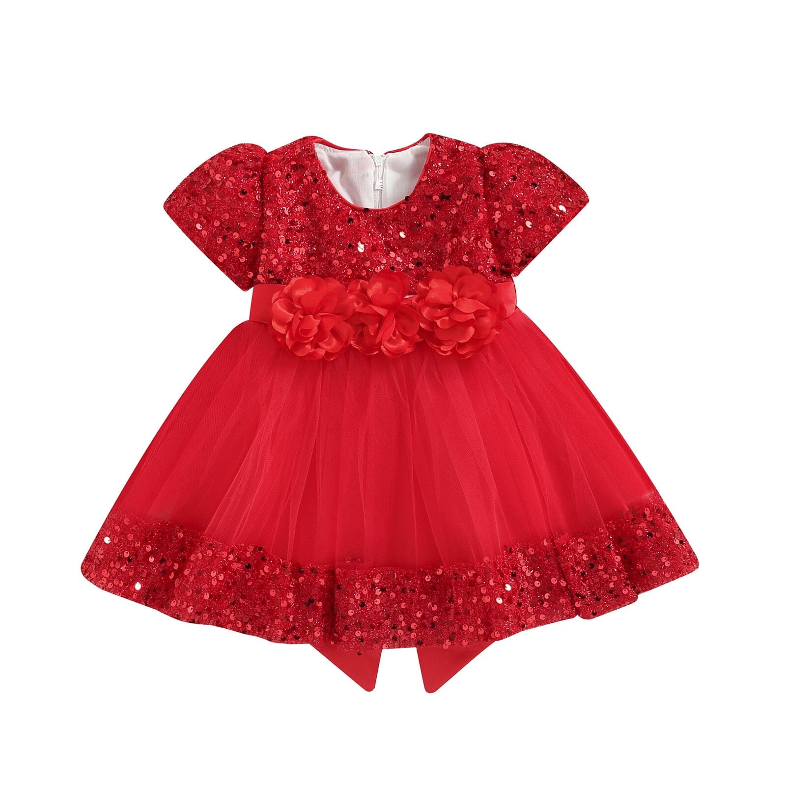 Vestido Infantil Paitê e Flores Loja Click Certo Vermelho 18-24 Meses 