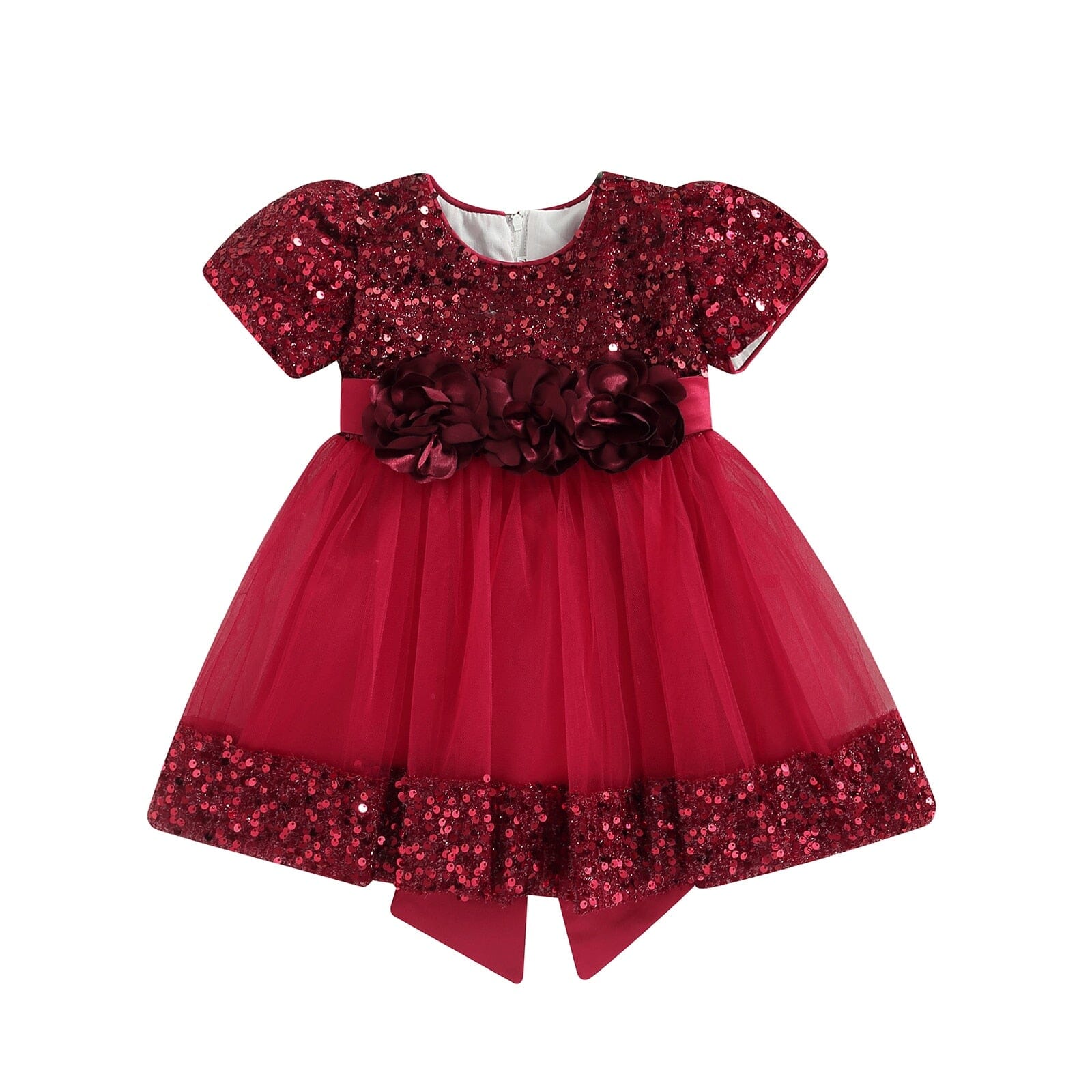 Vestido Infantil Paitê e Flores Loja Click Certo Vermelho Escuro 18-24 Meses 