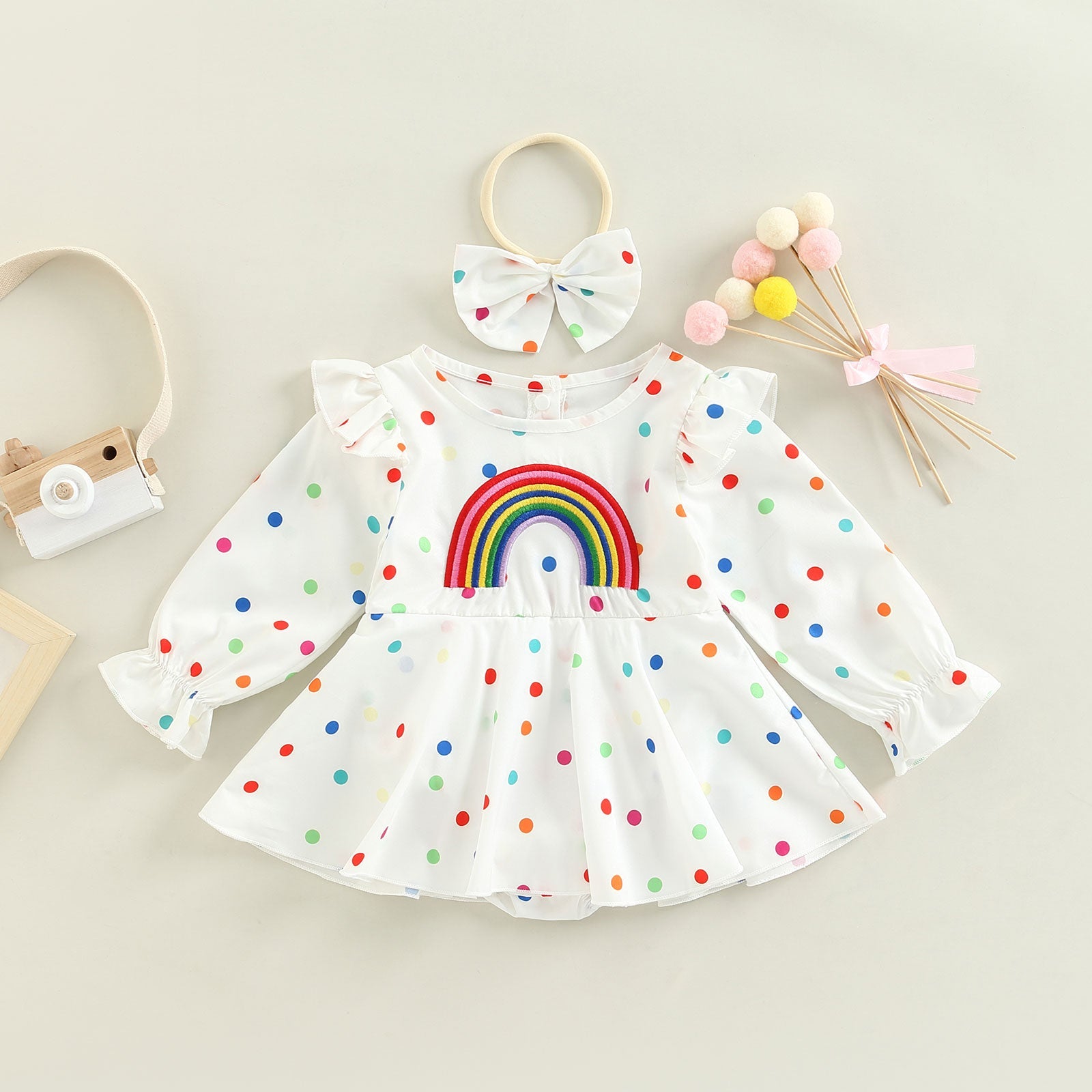 Vestido Infantil Poá Arco-Íris Loja Click Certo 0-6 meses 