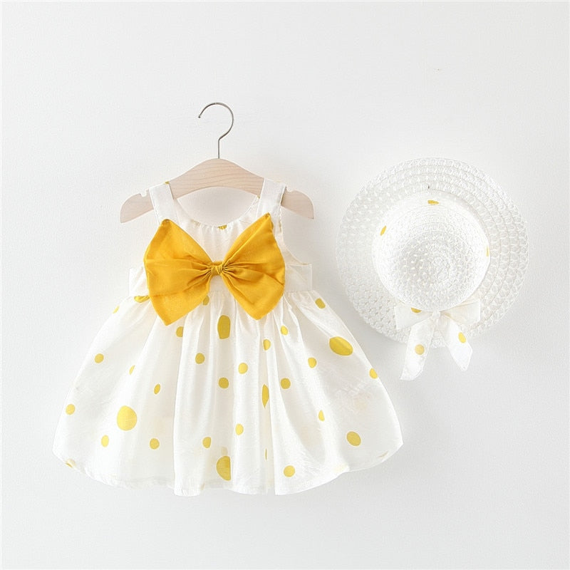 Vestido Infantil Poá + Chapéu vestido Loja Click Certo Amarelo Laço 3-6 Meses 