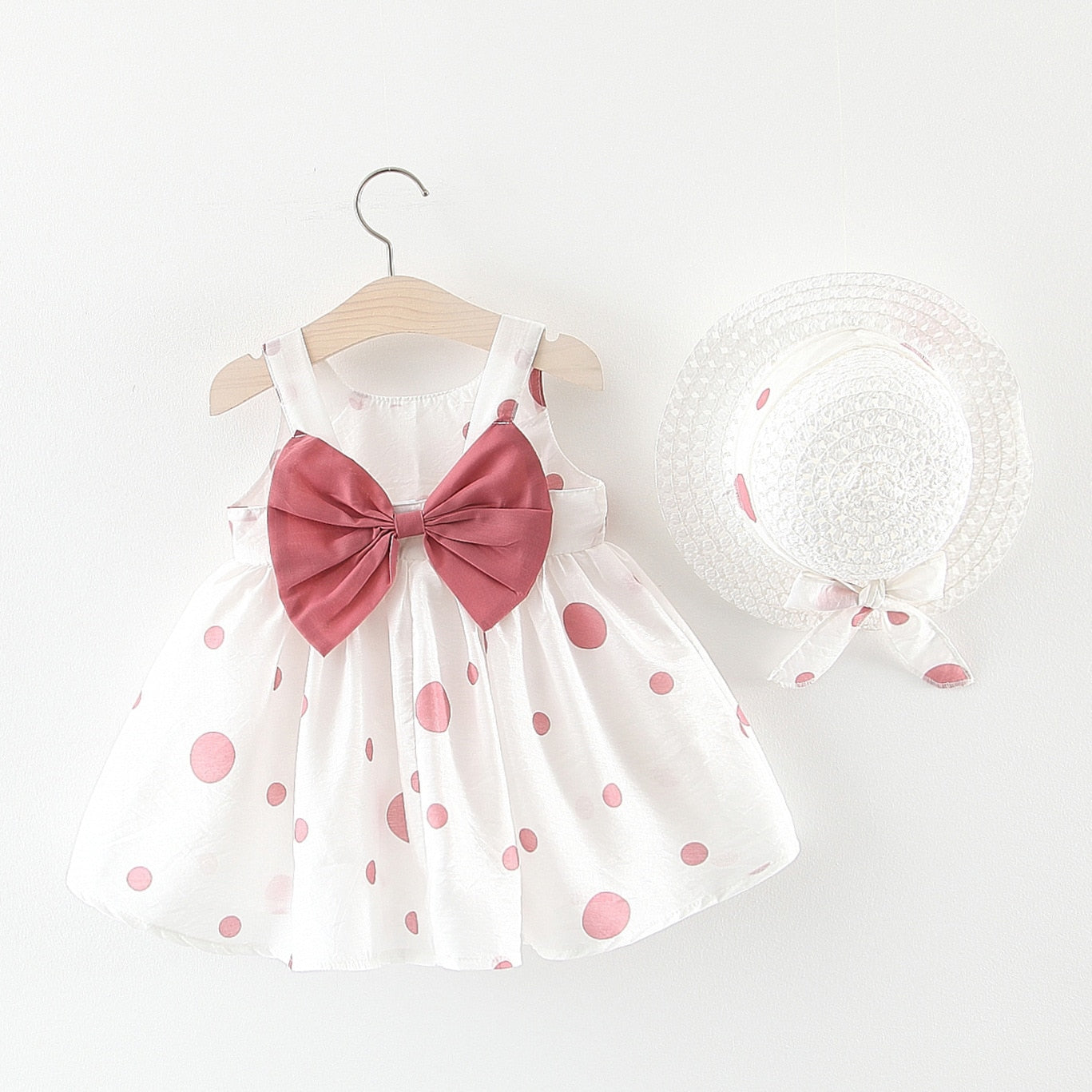 Vestido Infantil Poá + Chapéu vestido Loja Click Certo Rosa Laço 3-6 Meses 