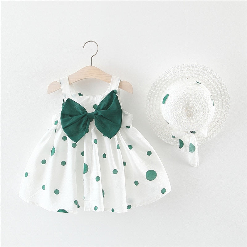 Vestido Infantil Poá + Chapéu vestido Loja Click Certo Verde Laço 3-6 Meses 