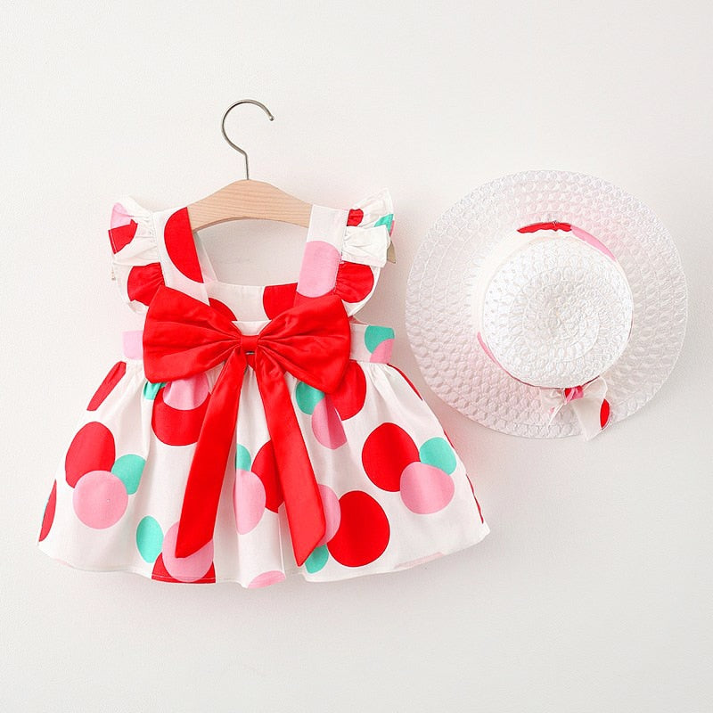 Vestido Infantil Poá + Chapéu vestido Loja Click Certo Vermelho 4-6 meses 