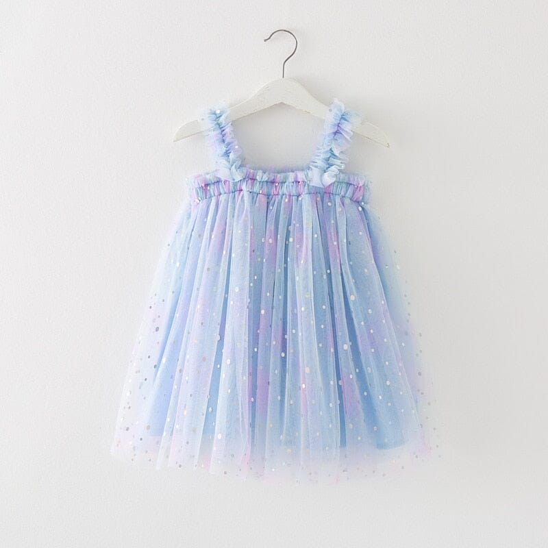 Vestido Infantil Poá Tule Loja Click Certo Azul 6-12 Meses 