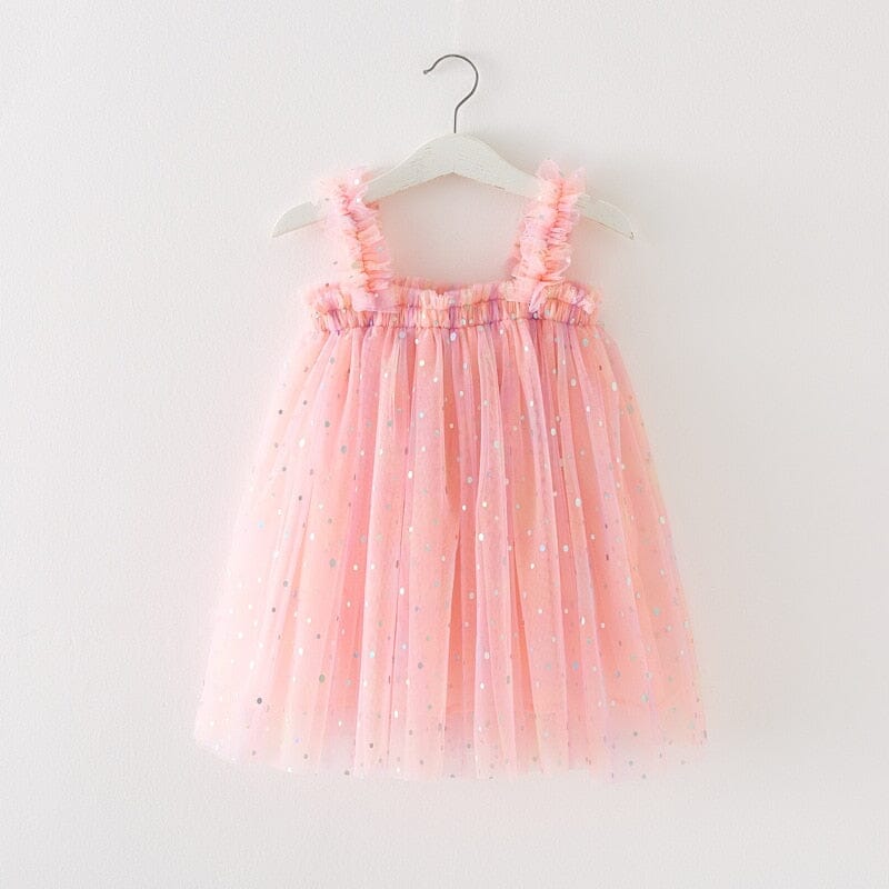 Vestido Infantil Poá Tule Loja Click Certo Rosa 6-12 Meses 