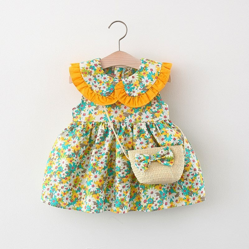 Vestido Infantil Primavera + Bolsinha vestido Loja Click Certo Amarelo 4-6 meses 