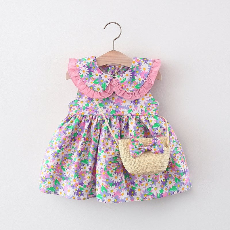 Vestido Infantil Primavera + Bolsinha vestido Loja Click Certo Rosa 4-6 meses 