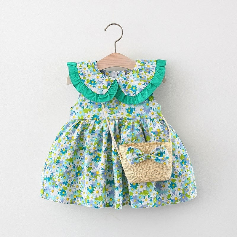 Vestido Infantil Primavera + Bolsinha vestido Loja Click Certo Verde 4-6 meses 