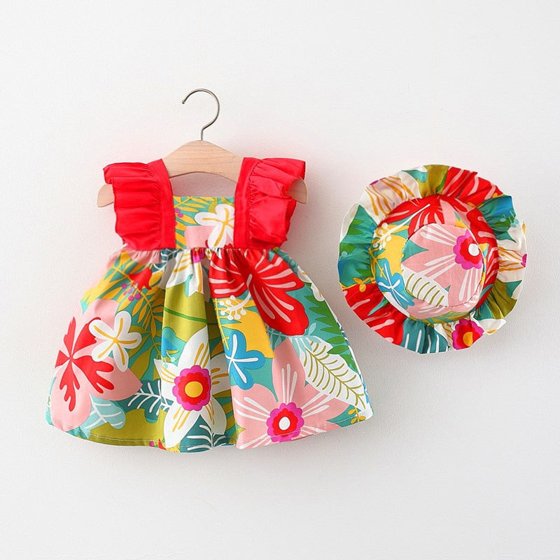 Vestido Infantil Primavera + Chapéu Loja Click Certo Vermelho 3-6 meses 