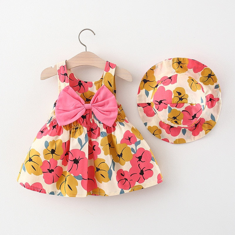 Vestido Infantil Primavera + Chapéu vestido Loja Click Certo Rosa 3-6 Meses 
