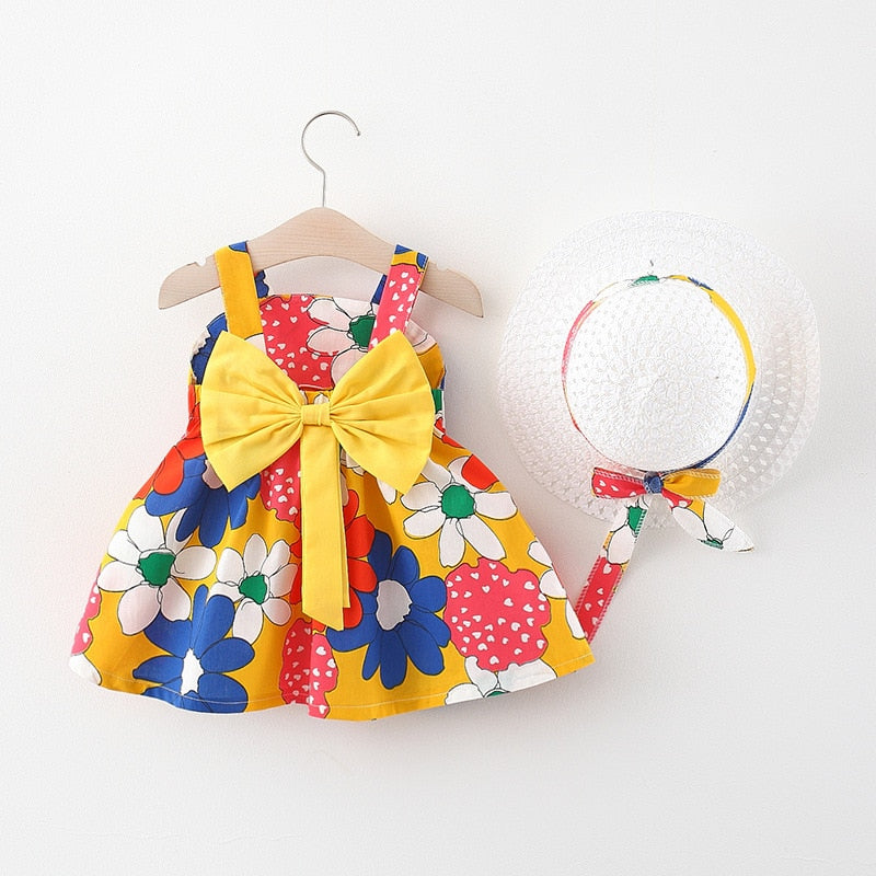 Vestido Infantil Primavera Encantada + Chapéu vestido Loja Click Certo Amarelo 4-6 Meses 
