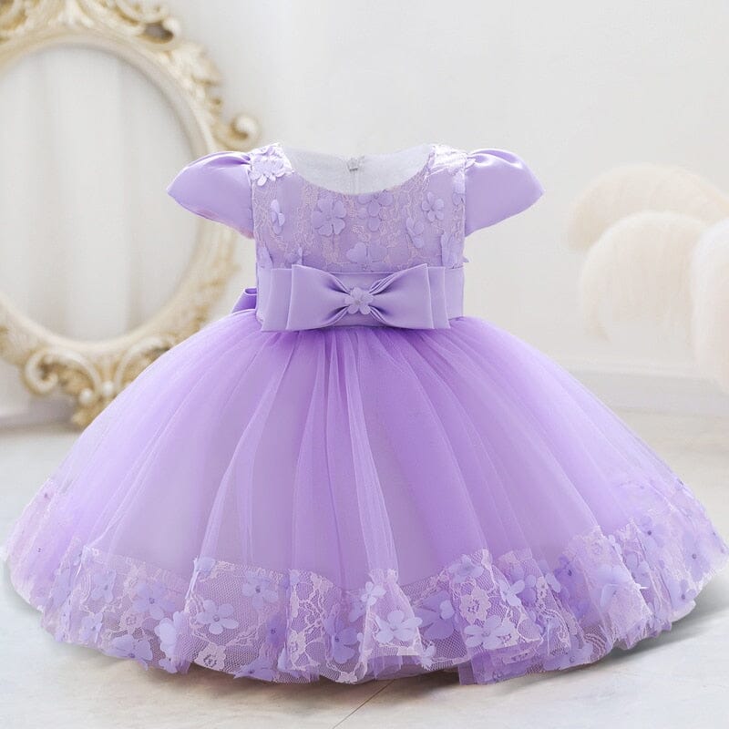 Vestido Infantil Princesa Laçinho Flores Loja Click Certo Roxo 3-6 Meses 