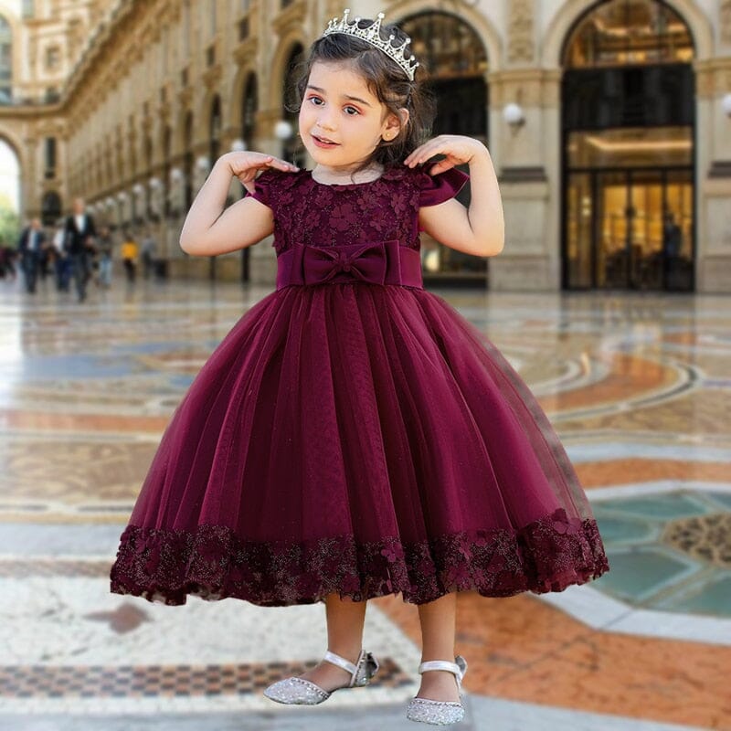 Vestido Infantil Princesa Laçinho Flores Loja Click Certo Vermelho 3-6 Meses 