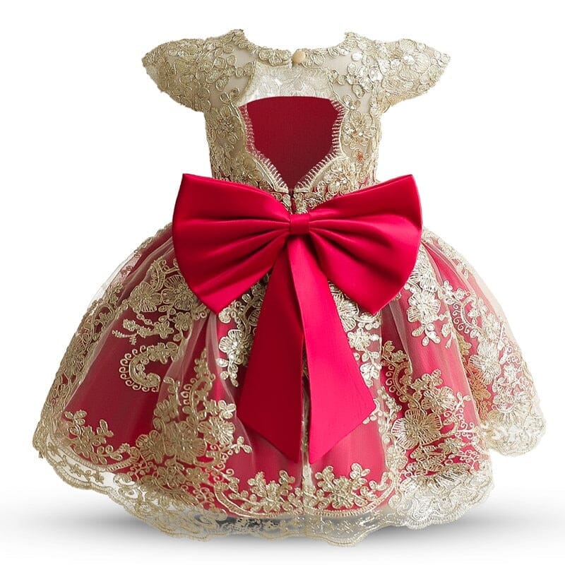 Vestido Infantil Princesa Rendado Luxo Loja Click Certo Vermelho 6-12 Meses 